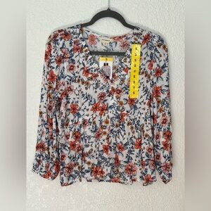 Lucky Brand long-sleeve women’s floral peasant top - size S - NWT